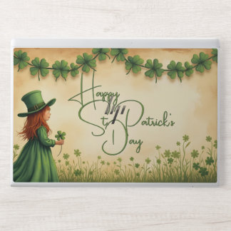 St. Patrick's Day Girl with Shamrocks HP Laptop Skin