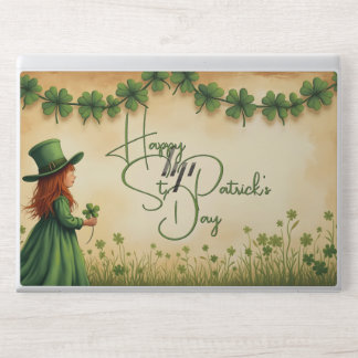 St. Patrick's Day Girl with Shamrocks HP Laptop Skin