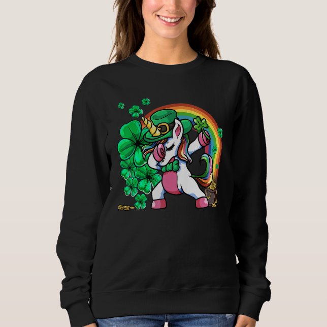 St Patricks Day Girls Dabbing Unicorn Leprechaun L Sweatshirt (Front)