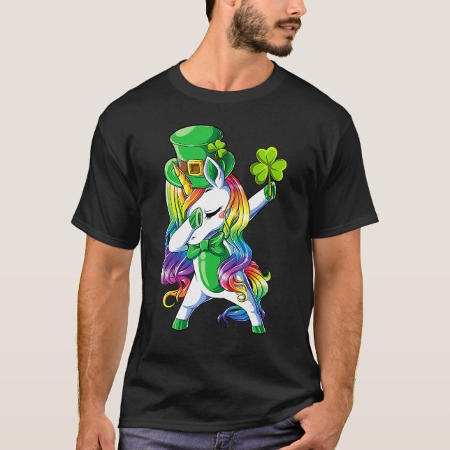 St Patricks Day Girls Dabbing Unicorn Leprechaun L T-Shirt (Front)