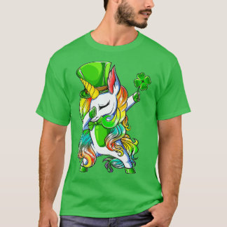 St Patrick's Day Girls Dabbing Unicorn Leprechaun  T-Shirt