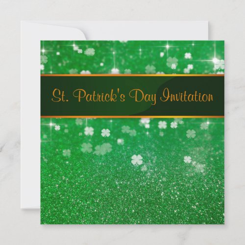 St Patricks Day Glitter Shamrock Invitation