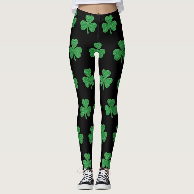 St. Patrick's Day Glitter Shamrock Leggings (Front)