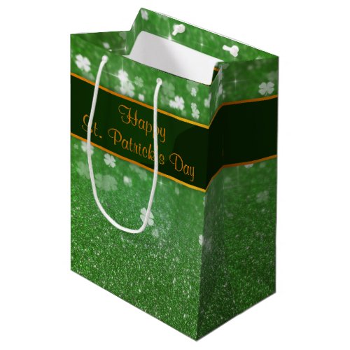 St Patricks Day Glitter Shamrock Medium Gift Bag