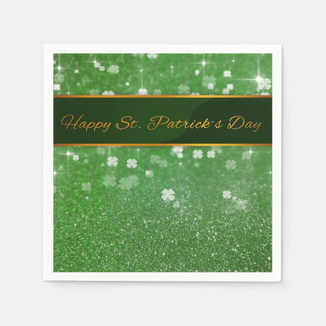 St. Patrick's Day Glitter Shamrock Paper Napkins (Front)