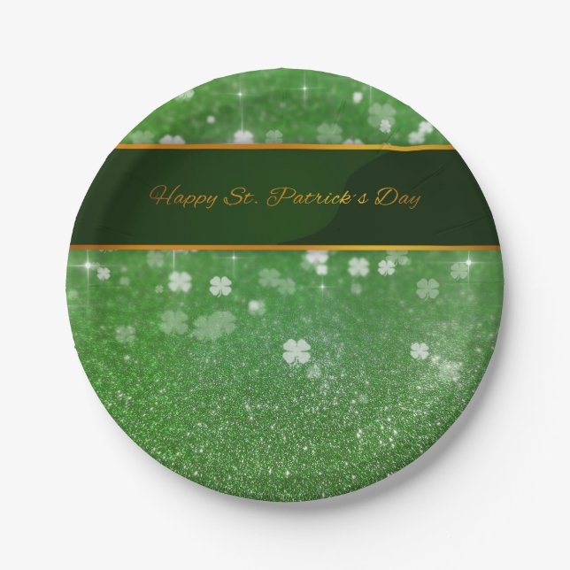 St. Patrick's Day Glitter Shamrock Paper Plates (Front)