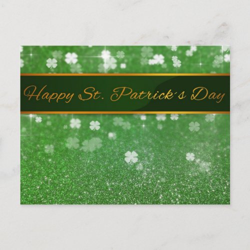 St Patricks Day Glitter Shamrock Postcard