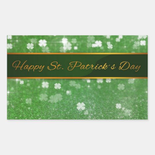St Patricks Day Glitter Shamrock Rectangular Sticker