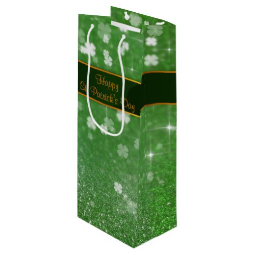 St Patricks Day Glitter Shamrock Wine Gift Bag