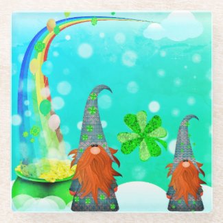 St Patrick's Day Gnome Glass Coaster