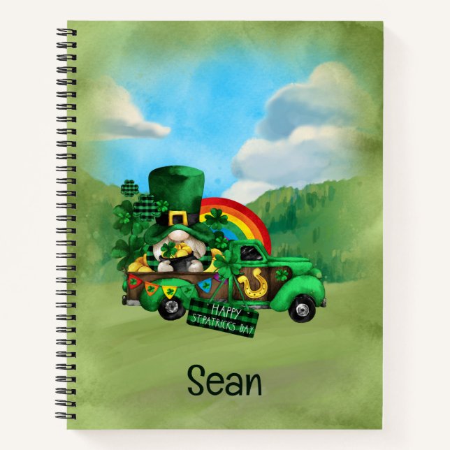 St. Patrick's Day Gnome in Vintage Truck Notebook (Front)