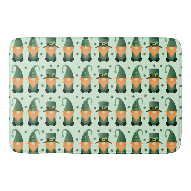 St Patricks Day Gnome Pattern Bath Mat (Front)
