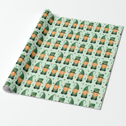 St Patricks Day Gnome Pattern Wrapping Paper