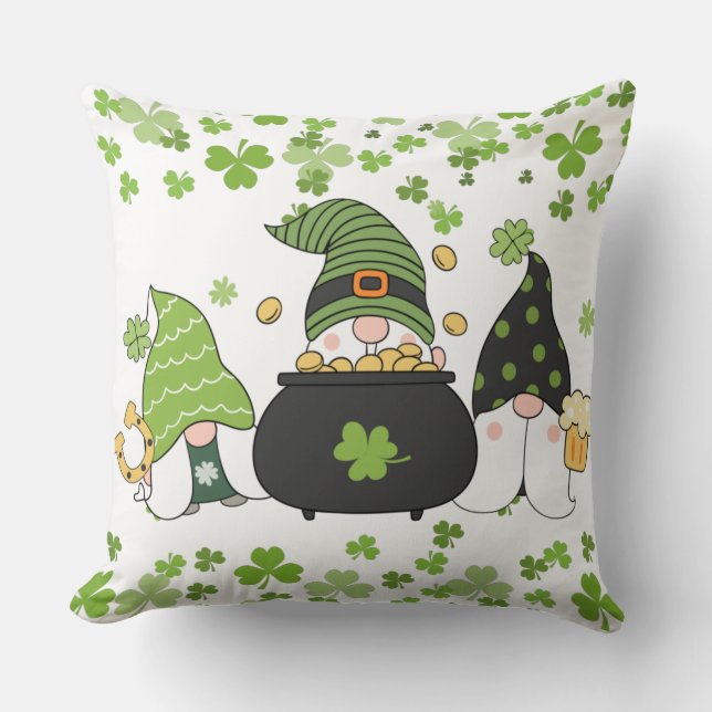 St. Patrick's Day Gnome Throw Pillow (Front)
