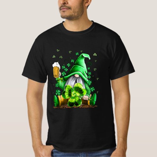 StPatricks Day Gnome with beer Lucky Shamrock T_Shirt