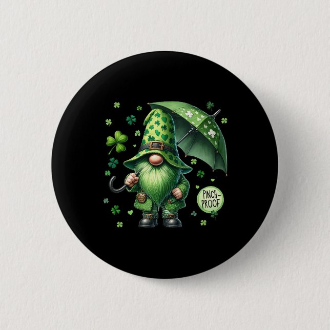St Patricks Day Gnome With Green Beard Funny Pinch Button (Front)