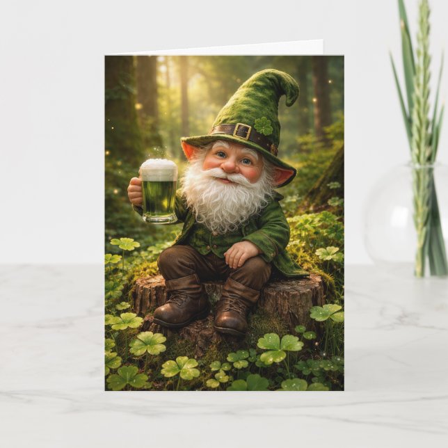 St. Patrick's Day Gnome With Green Beer Card (Front)