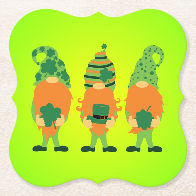 St. Patrick's Day Gnomes-59065 Paper Coaster (Front)