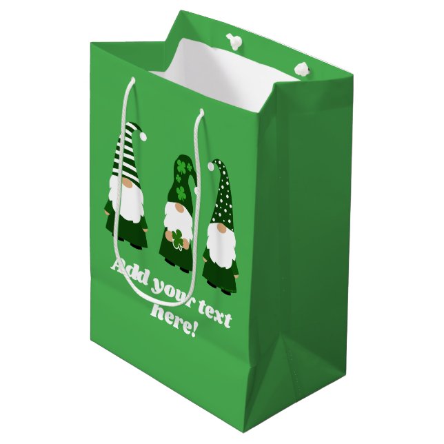 St Patricks Day Gnomes Cute Personalized Medium Gift Bag (Front Angled)