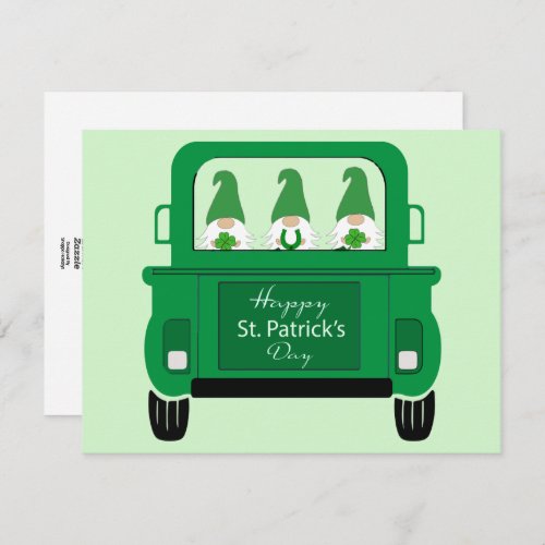 St Patricks Day Gnomes in Truck Holiday Card