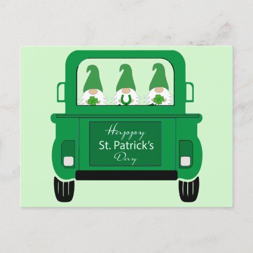 St Patricks Day Gnomes in Truck Holiday Postcard