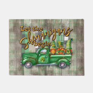 St. Patrick's Day Gnomes In Truck Shenanigans Doormat
