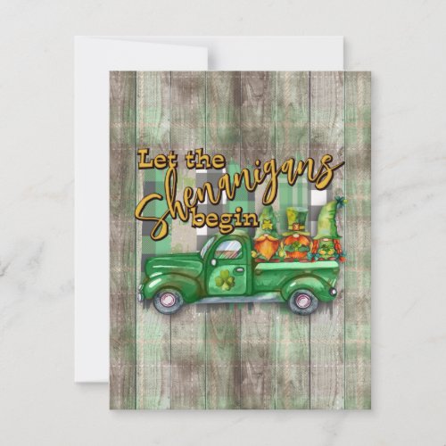 St Patricks Day Gnomes In Truck Shenanigans  Holiday Card
