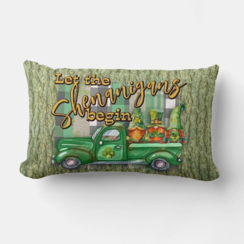 St Patricks Day Gnomes In Truck Shenanigans Lumbar Pillow