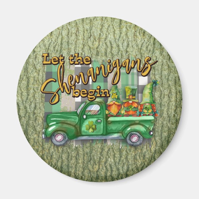 St. Patrick's Day Gnomes In Truck Shenanigans Magnet (Front)