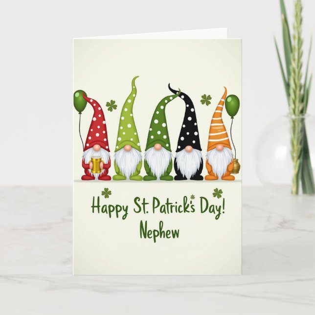 St Patricks Day Gnomes Nephew Card (Front)