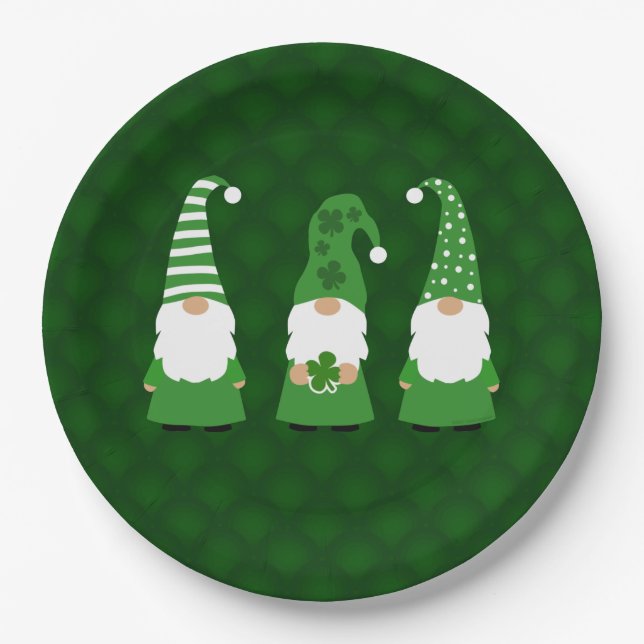 St Patricks Day Gnomes Paper Plates (Front)