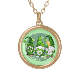 St. Patrick's Day Gnomes Shamrock Gnomes-54989 Gold Plated Necklace