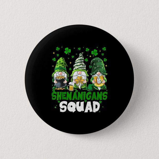 St patricks day gnomes shenanigans squad saint button (Front)