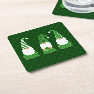 St Patricks Day Gnomes Square Paper Coaster
