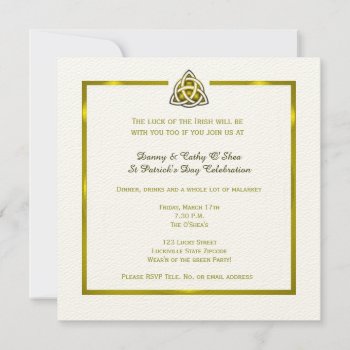 St. Patrick's Day - Gold Celtic Knot Invitation by visionsoflife at Zazzle