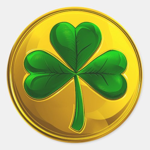 St Patricks Day Gold Coin Shamrock Classic Round Sticker