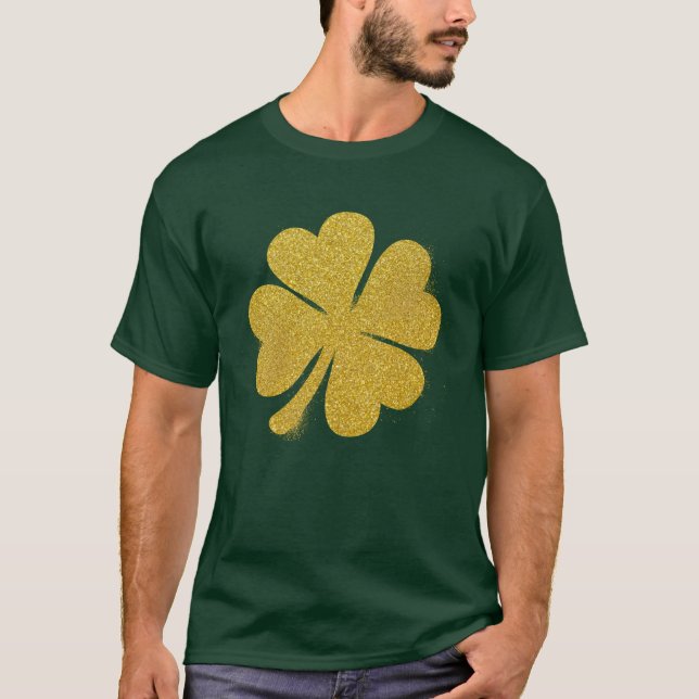 St Patrick's Day Gold Effect Shamrock Personalized T-Shirt (Front)