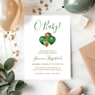 St. Patrick's Day Gold Green Balloons Baby Shower Invitation
