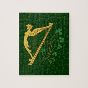 St Patrick's Day Gold Harp and Shamrocks Jigsaw Puzzle