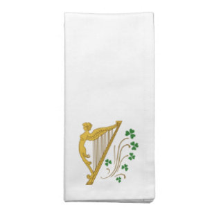 St Patrick's Day Gold Harp and Shamrocks Napkin