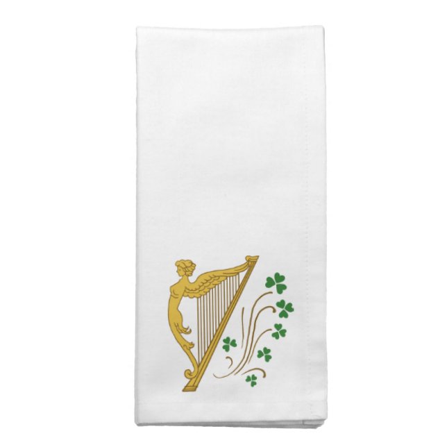 St Patrick's Day Gold Harp and Shamrocks Napkin (Folded)
