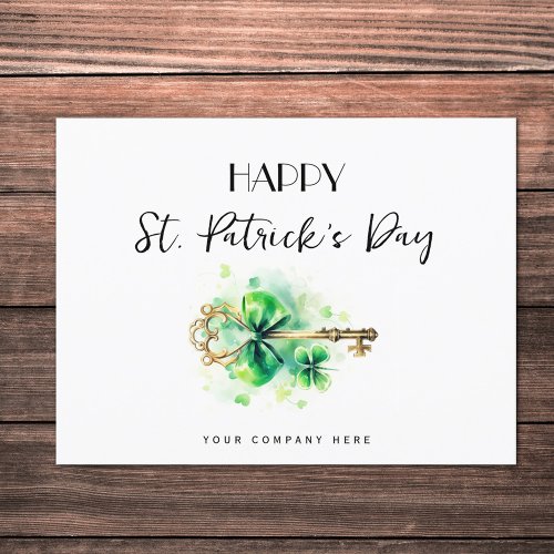St Patricks Day Gold Key Four Leaf Clover Realty Holiday Postcard