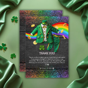 St. Patrick's Day Gold Rainbow Clover Baby Shower Thank You Card
