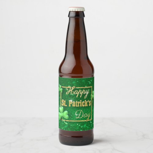 St Patricks Day Gold Shamrock Beer Bottle Label