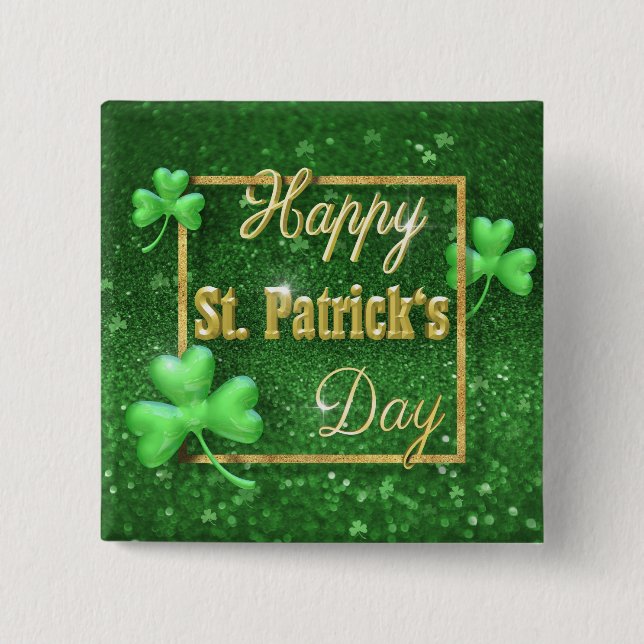 St. Patrick's Day Gold Shamrock Button (Front)