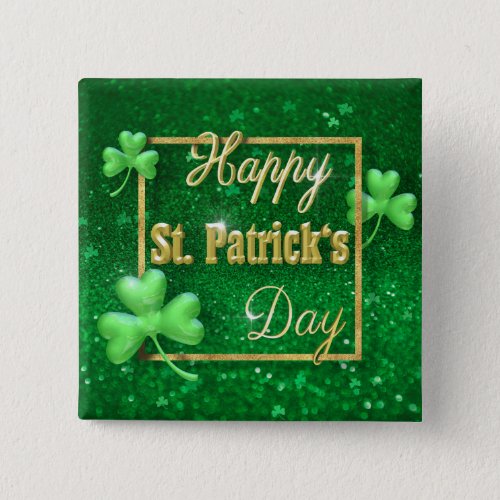 St Patricks Day Gold Shamrock Button