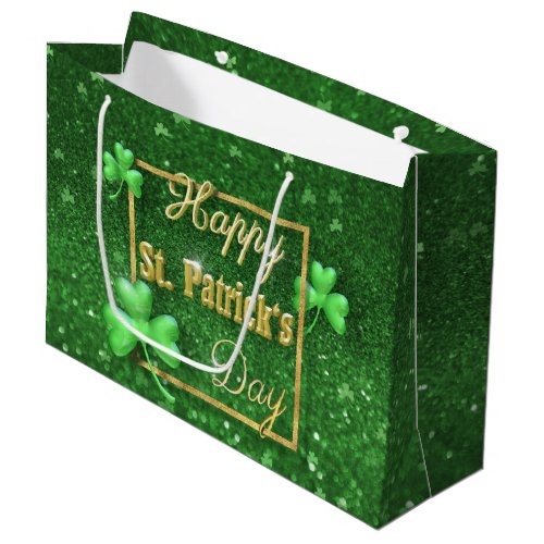 St Patricks Day Gold Shamrock Large Gift Bag
