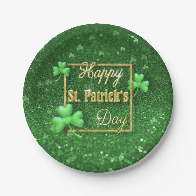 St. Patrick's Day Gold Shamrock Paper Plates (Front)