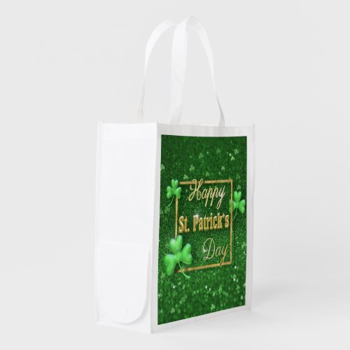 St Patricks Day Gold Shamrock Reusable Grocery Bag