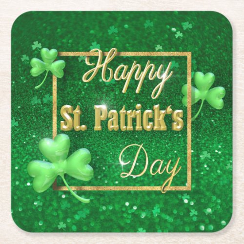 St Patricks Day Gold Shamrock Square Paper Coaster